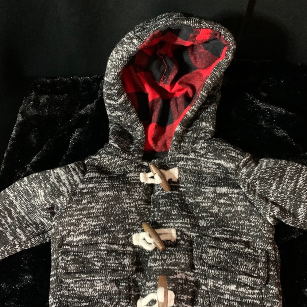 Carters Grey/Black Coat with Buffalo Plaid in Hood